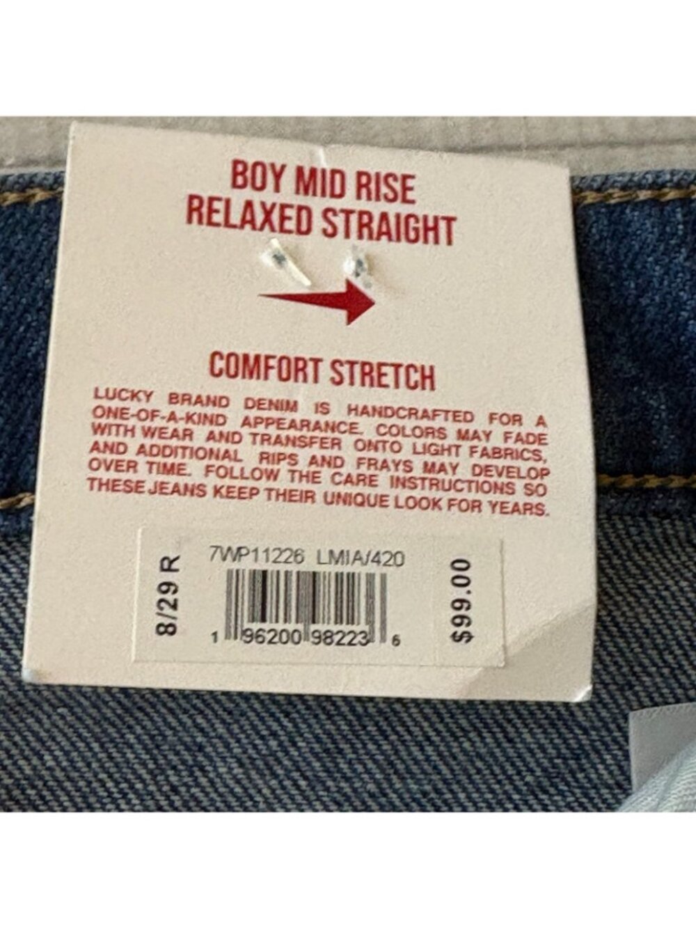 NEW Lucky Brand Boy Jeans Womens 8 29R Mid Rise Relaxed Straight Stretch - Picture 10 of 12